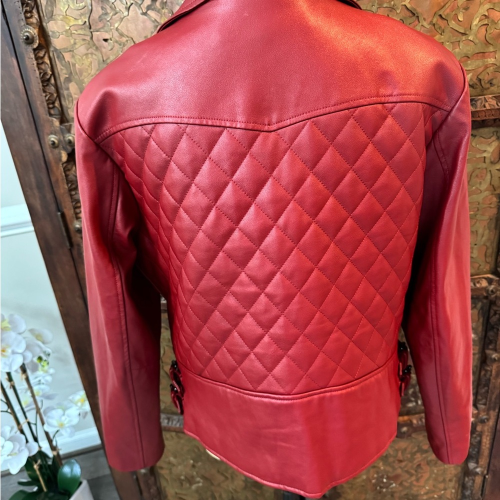French Connection Red Leatherette Motorcycle Jacket L - Picture 3 of 8
